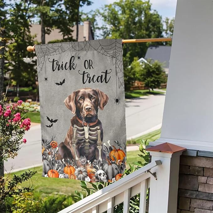 Halloween Labrador Chocolate Dog Bat Pumpkin Garden Flag Welcome Party Outdoor Outside Decorations Picks Home House Garden Yard Decor 12x18 Inch
