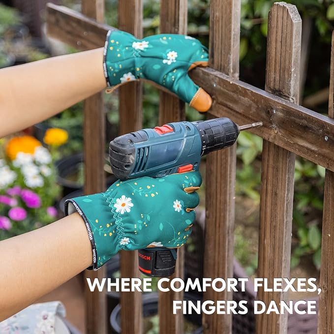 Vgo... Women Gardening Gloves Premium Goat Leather Work Gloves Thornproof for Pruning,Outdoor Activities(GA7476)