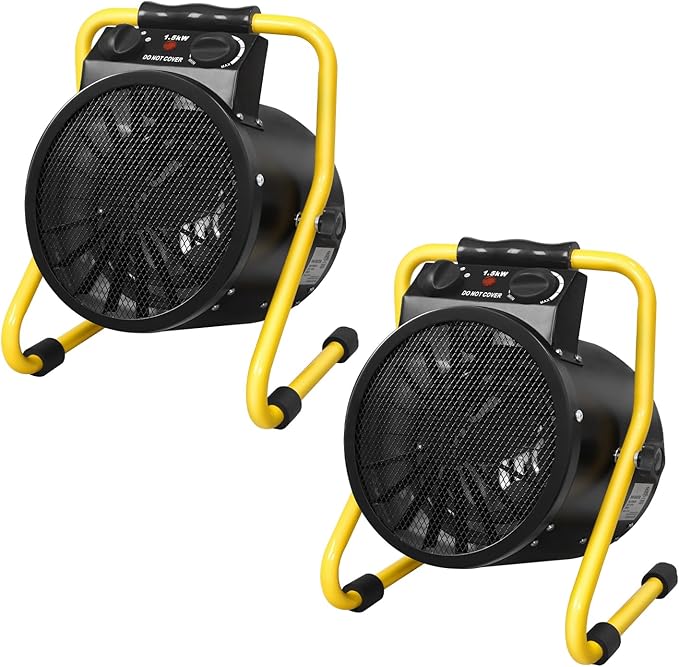 Portable Greenhouse Heater, Overheat Protection, 1500W Radiant Electric Heater for Indoor and Outdoor Use, Garage, Grow Tent, RV, IPX4 Water Resistant, 2 Pieces, Black