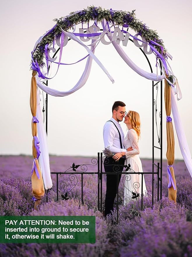 Kalolary Garden Arch with Gate, Heavy Duty Metal Butterfly Garden Arbor for Climbing Plant Metal Raised Bed Rose Vines Climbing Support for Lawn Backyard Patio Outdoor Decoration (91"x45"x15")