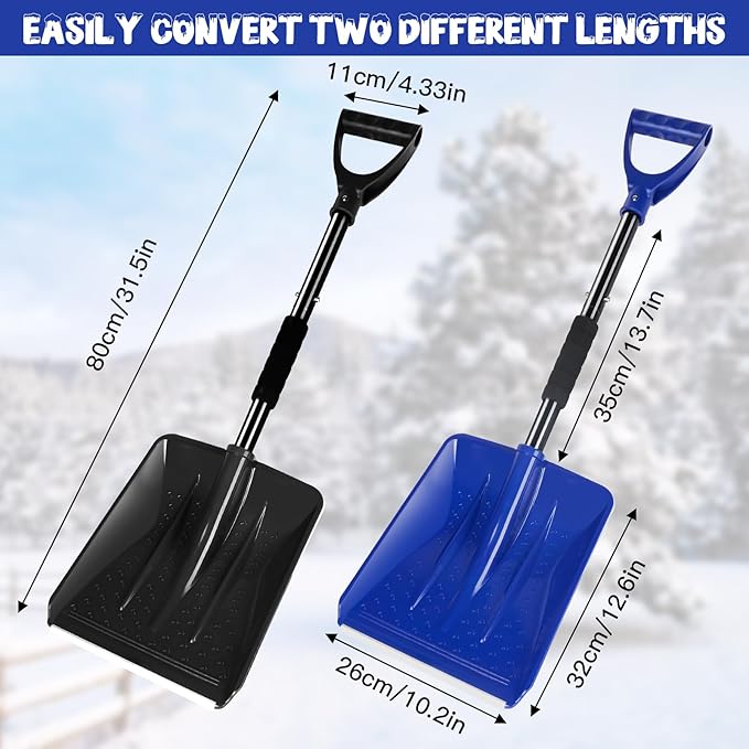 Snow Shovel，2025 Upgraded Lightweight Steel Handle Snow Removal Tool, Kids Snow Shovel, Suitable for Emergencies, Car Driveways, Gardens, Camping (Black