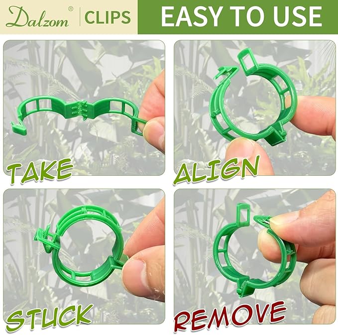 Dalzom® 300Pcs Tomato Clips, Plastic Trellis Clips Plant Support Clips, Plant Clips for Support, Grape Vine, Tomato Vine, Vegetables Plants, Garden Clips to Grow Upright Makes Plants Healthier (Green)