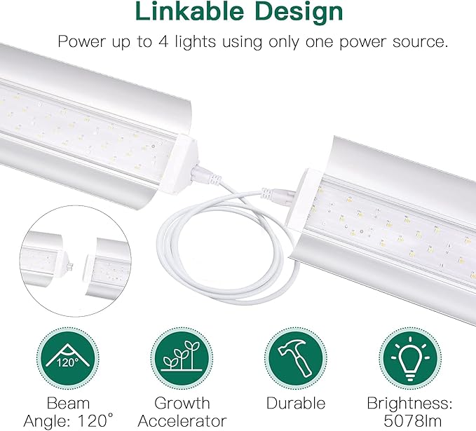 SZHLUX LED Grow Light 2FT Full Spectrum 2 Pack 80W (2×40W, 600W Equivalent) Sunlight Plant Light for Indoor Plants, Super Bright Grow Light Strips, Linkable Growing Light Fixture
