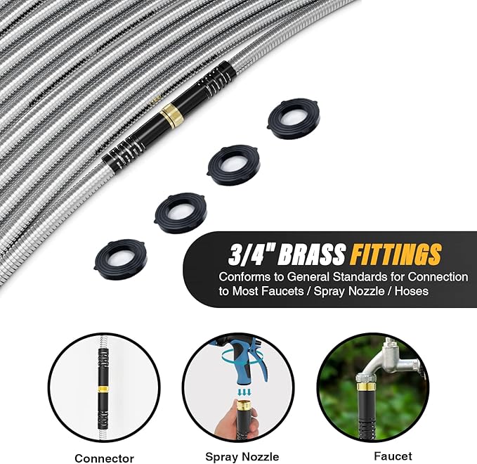 Lefree Garden Hose 50ft, Stainless Steel Garden Hose Metal, Flexible Water Hose with 10-Function Nozzle, Crush Resistant, Leak Proof, No Kinks Heavy Duty Hose for Yard, Outdoors, Rv