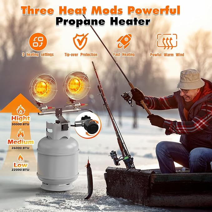 30000BTU Propane Heater, Portable Propane Heater for Outdoor Use with 3 Adjustable Modes and Safety Shut-off Valve for Patio, Camping, Fishing, Garage