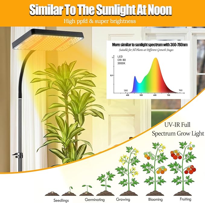 Smart Control Tall Bonsai Tree Grow Light with Stand and Timer, 25 Watt Standing Plant Growing Lamps for Large Houseplants, Adjustable 12"-48" Tripod Stand Grow Light