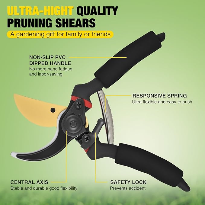 Yesker Pruning Shears for Gardening 8" Professional Bypass Garden Scissors Yard Clippers with Sharp Carbon Steel Blade Heavy Duty Hand Pruners for Branch Flower Plant Trimming Cutting Gardening Tools