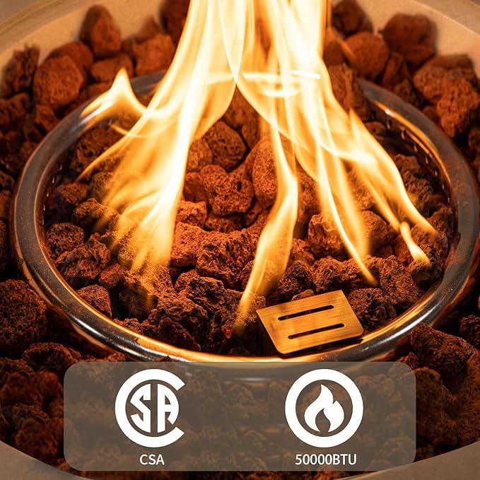 SUNBURY Outdoor 42 Inch Propane Fire Pit Table, Circular Gray Patio Fire Table 50,000 BTU w 20 lbs Tank Cover, Waterproof Cover, Free Lava Rocks
