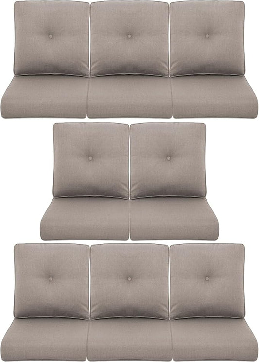8-Piece Outdoor Patio Cushion Set - Fade & Water Resistant with Removable Olefin Cover, 22x24x4 Inch Memory Foam Cushions for Wicker Sectional Sofa – Grey/Buckle