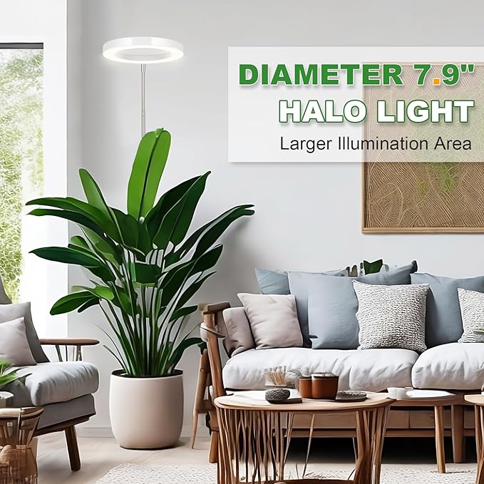 LORDEM Grow Light for Indoor Plants, 7.9" Full Spectrum LED Plant Grow Light, Height Adjustable Growing Lamp with Auto Timer 4H/8H/12H, 6 Dimmable Levels, Ideal for Indoor Large Tall Plants Growth