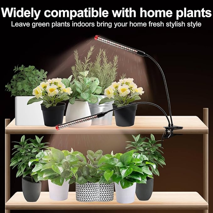 Clip Grow Lights for Seed Starting with Timer, Full Spectrum Brightest Plant Growing Lamps for Indoor Plants, Bonsai, Seedlings, 18 Watt Home Plug But Not 10W Adapter