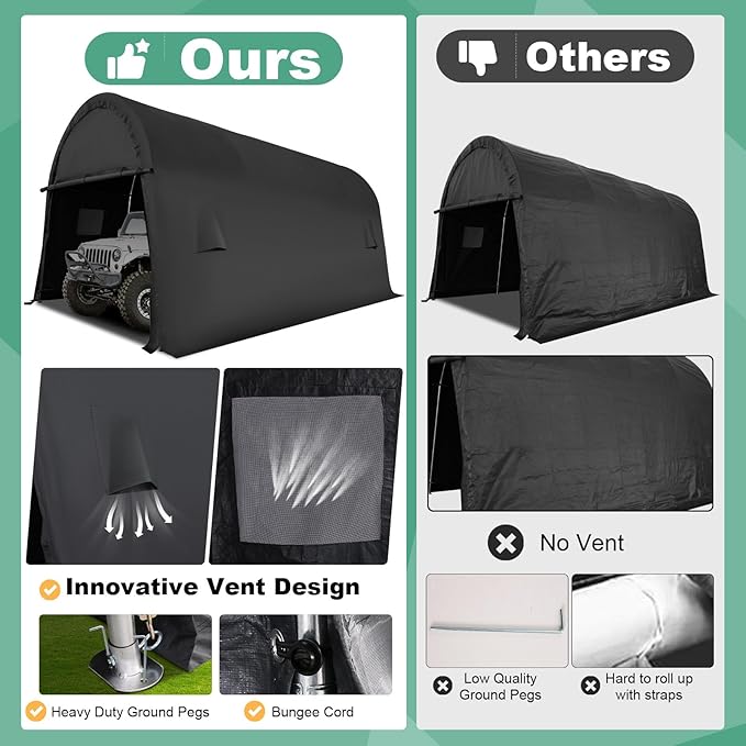 COBIZI Carport 10x20 FT Heavy Duty, Portable Garage, Carport Canopy with All-Steel Metal Frame & Vents, Round Style Outdoor Storage Shed for Car, Truck, Boat, Patio Furniture Anti-Snow Waterproof