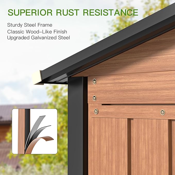 Outdoor Storage Shed, 5x3 Ft Metal Steel Tiny House with Frame Floor & Lockable Door, Vertical Outside Storage Building for Garden, Backyard, Lawn, Patio Utility, Tool Storage