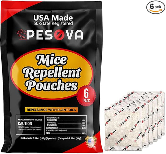 Mouse Repellent Pouches, Extra-Strength Peppermint Oil Rodent Repellent Pouches, Indoor Mice Repellent, Natural Rat & Mouse Repellent, Use Safe for Car/RV/Boat/Garage/Shed/Cabin (Pack of 6)