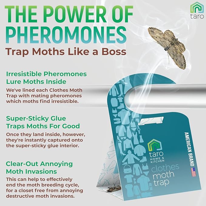 Clothes Moth Traps with Pheromones & Cedar Blocks - Most Effective Moth Killer for Closet, Clothing & Wool - Non-Toxic Moth Repellent for House - How to Get Rid of Moths in Closet