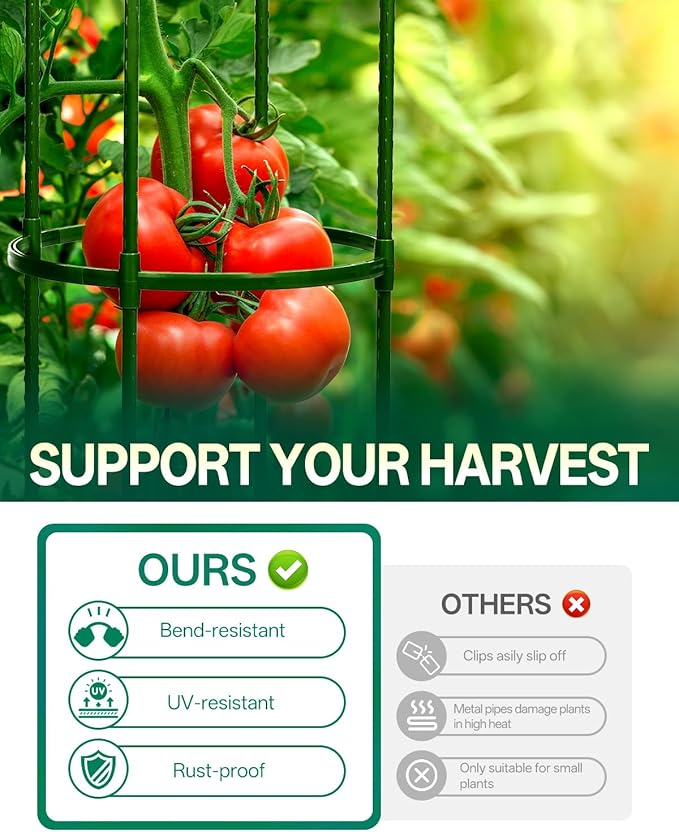 Breeze Touch 3 Pack Tomato Support Cages, Up to 59 Inch Adjustable Tomato Trellis for Garden & Pots, Garden Trellis for Climbing Plants Outdoor, Plant Trellis for Climbing Vegetables, Flowers, Beans