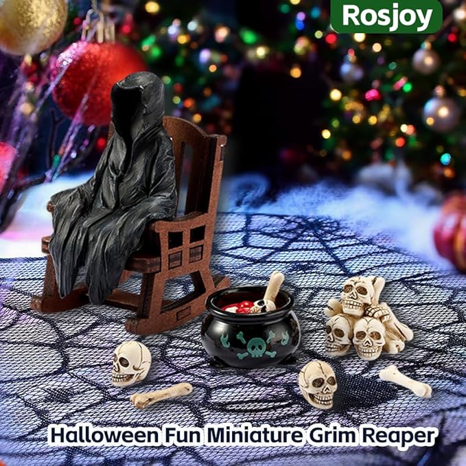 Halloween Decor Miniature Grim Reaper Desk Figurine,Gothic Horror Resin Grim Reaper,for Bookshelf Decor,Desk Trinkets,Collectible,Party Gifts