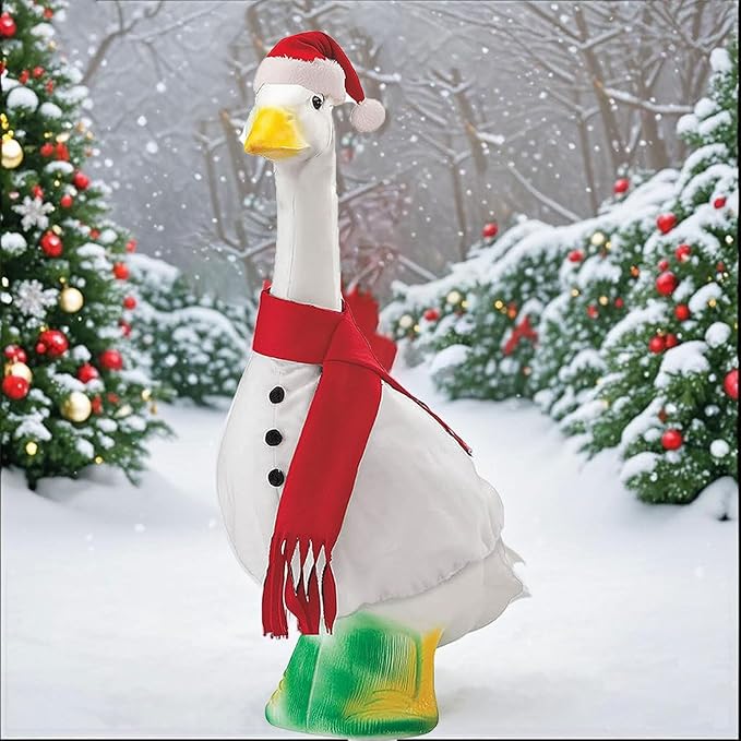 23 Inch Porch Goose Outfit, Seasonal Holiday Decor for Lawn Statues, Halloween Thanksgiving Christmas Goose Clothes Outdoor Costume for Plastic Garden Geese (Christmas Goose, One Size)