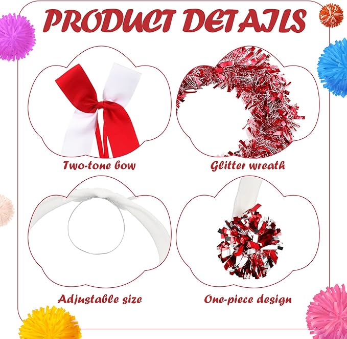 3 Pcs Cheerleader Porch Goose Outfit Poseable Wings with Pom Poms Garland and Bow for 23" Lawn Cement Goose Football Halloween Garden Patio Yard Outdoor Classroom Decorations(Red)