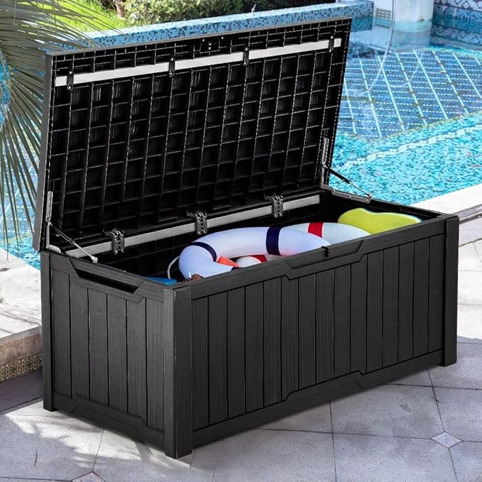 YITAHOME 120 Gallon Outdoor Storage Deck Box, Large Resin Patio Storage for Outdoor Pillows, Garden Tools and Pool-Supplies, Waterproof, Lockable (Black)