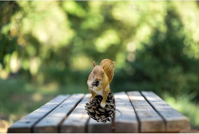 Squirrel on Pinecone Garden Statue – 6 inch Polyresin Outdoor Figurine, Weatherproof Wildlife Decor, Rustic Yard Ornament for Patio, Lawn & Home Accents