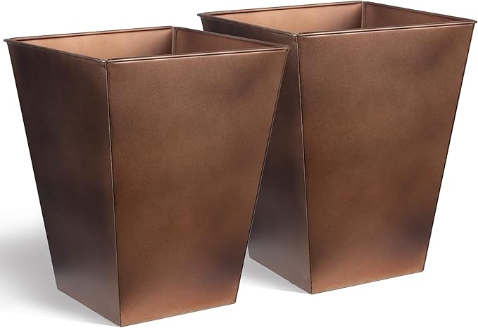 KOL 18''H. Metal Planter with Drainage Hole, Set of 2, Galvanized Steel Planter Pots for Indoor & Outdoor Use, Decorative Flower Plant Pots for Front Porch, Patio, Deck - Rust Color