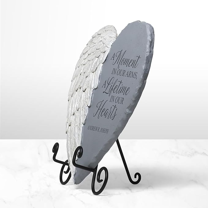Let's Make Memories Personalized Memorial Garden Stone - Sympathy - Loss of Loved One - Condolences - Indoor/Outdoor - Durable Resin - 3D Iridescent Wing - A Moment in Time