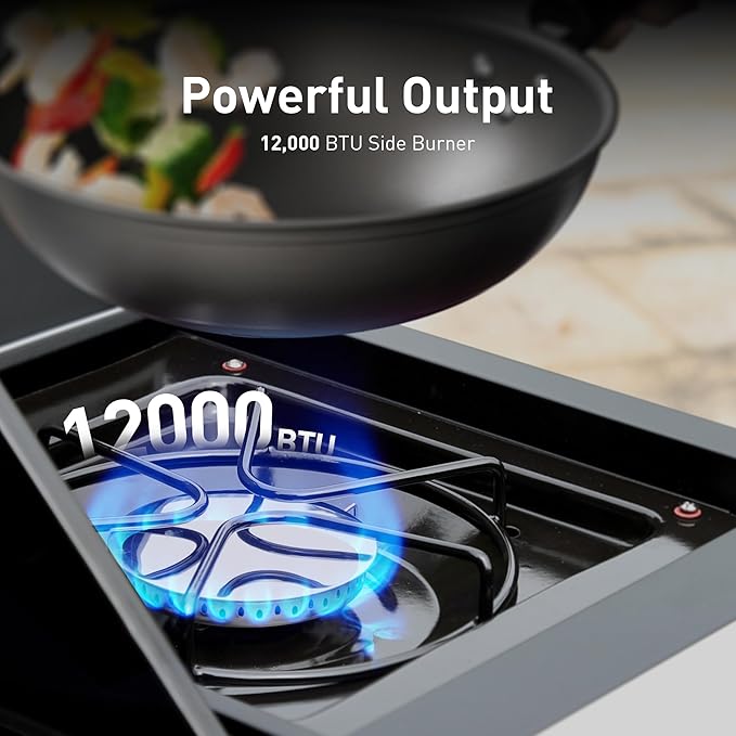 Brand-Man 4-Burner Gas Outdoor Kitchen Grill Island with Side Burner - 44,000 BTU Stainless Steel BBQ Grill Station with Storage Cabinets, Fold-out Prep Table, LPG/NG Convertible, Black