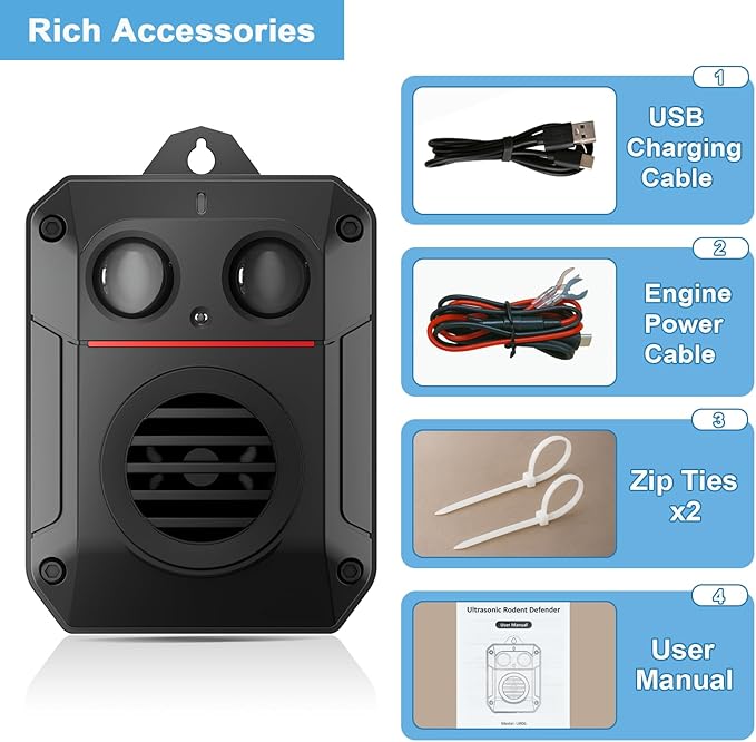 Ultrasonic Rodent Repellent with Strobe Light and Ultrasonic Wave, Effective Mouse Deterrent for Vehicle, Car, Basement, Attic, House and Garden, Keep Mice Away