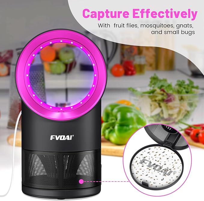 Fly Trap Indoor,Fruit Fly Traps for Indoors Mosquito Trap Indoor Insect Trap with Suction, Time Setting, Bug Light & 10 Pcs Sticky Glue Boards (Pink)