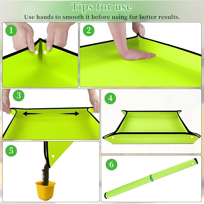 SupKing Repotting Mat 29.5"x 29.5" for Indoor Plant Transplanting Green Large Garden Mat Gift for Plant Lovers Oxford Fabric Portable Potting Tray for Gardening Mess Control
