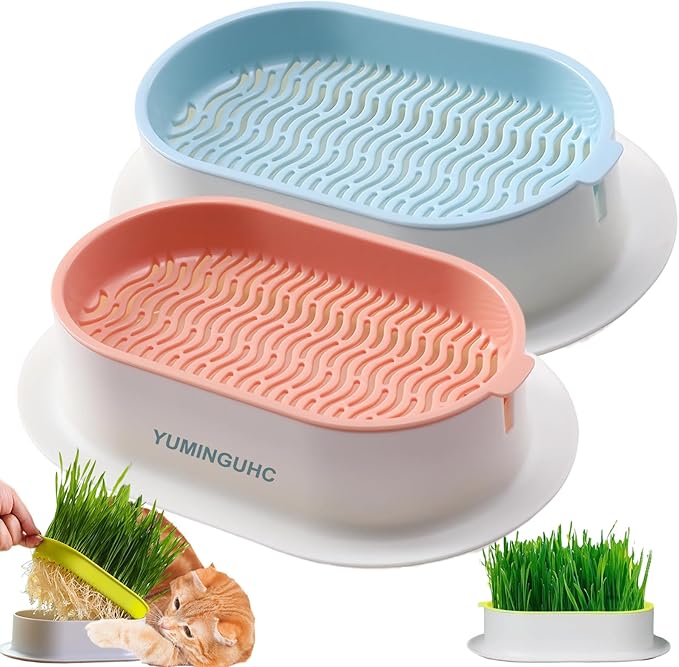 2Pcs Cat Grass Planter (No Seeds Included) Wheatgrass Planting Trays Hydroponic Cat Grass Growing Kits for Indoor Cats Soilless Organic Nursery Box Pet Grass Pot (E)