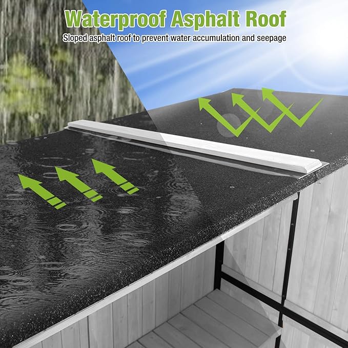 GUTINNEEN Outdoor Storage Shed with Metal Frame,Wooden Tool Cabinet with Adjustable Shelfs, House Garden Shed for Backyard Garden Patio Lawn