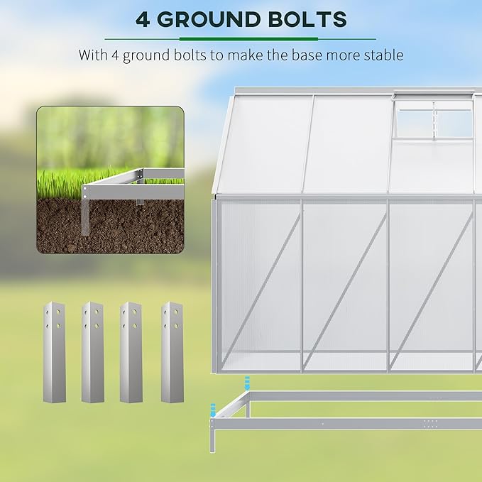 Outsunny 12' x 6' x 6.5' Polycarbonate Greenhouse with Aluminum Frame, Walk-in Heavy Duty Greenhouse with Adjustable Roof Vent, Rain Gutter and Sliding Door for Winter, Silver