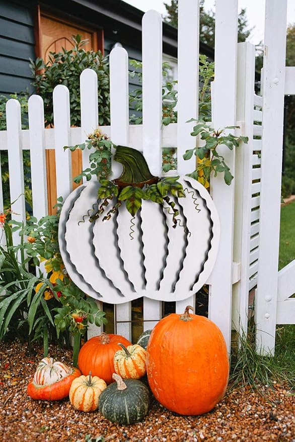 Metal Pumpkin Garden Stakes - Autumn Decorative Yard Signs - Indoor Outdoor Plant Flower Stake Fall Lawn Ornaments Pumpkin Decoration for Harvest Halloween (17.5"+26"-B)