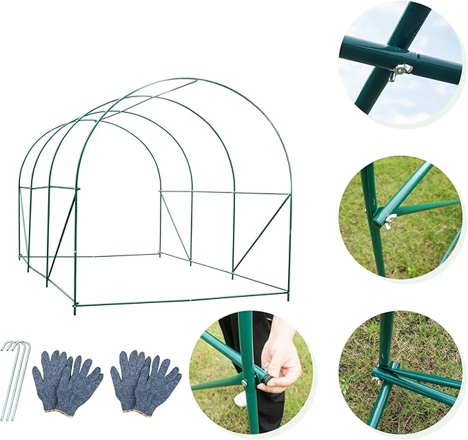 Grezone Walk-in Greenhouse Upgraded Green House with Dual Zippered Screen Doors & 6 Screen Windows Heavy Duty Plastic Plant Warm House with Reinforced Frame (10x7x7 FT)