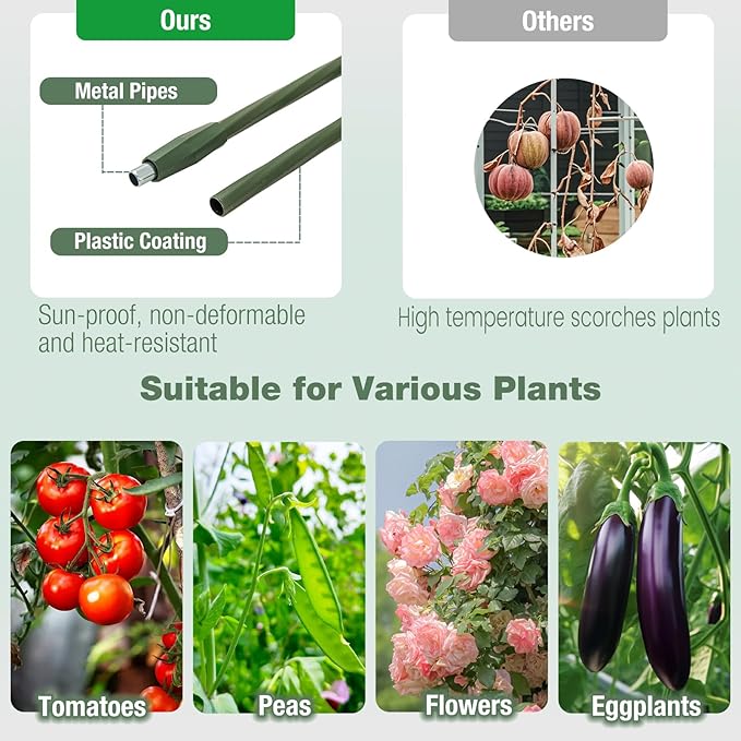 Happygrill 3 Pack Plant Cages and Supports, 60 inch Tall Adjustable Tomato Cage w/Clips & Ties, Heavy-Duty Garden Trellis for Climbing Plants, Vines, Flowers, Vegetables, Potted Plants Indoor Outdoor