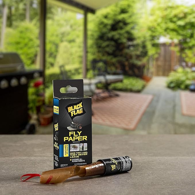 Black Flag Fly Paper, Insect Trap, Catches All Flying Insects 4 Traps (Pack of 12)