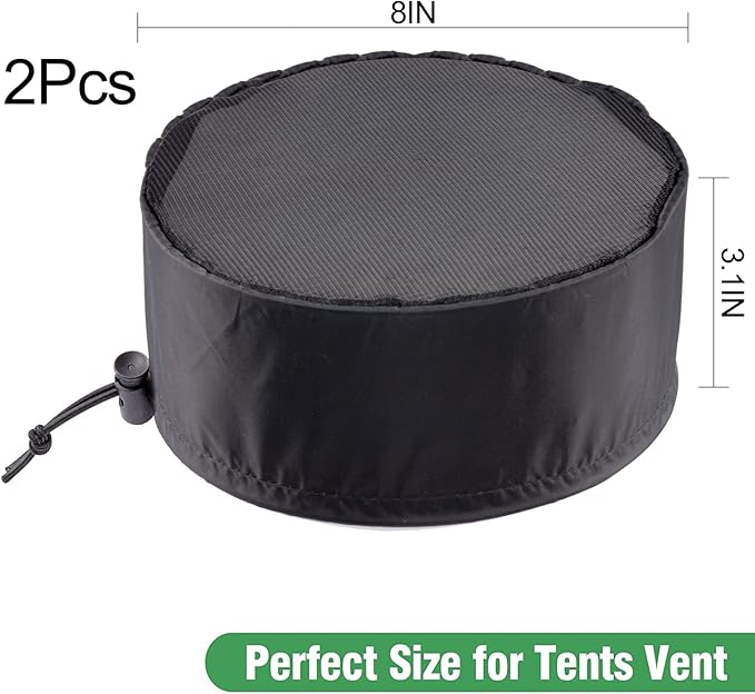 2 Pcs Grow Tents Vent Cover - 8" Dustproof Duct Filter Vent Covers with Elastic Band and Fixed Buckle for Plant Grow Tent Accessories