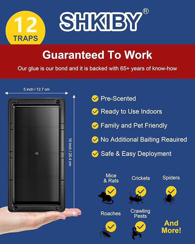 Rat & Mouse Glue-Traps 12 Pack, Large Bulk Traps, Indoor for Home, Pre-Scented Adhesive Plastic Tray Inside House, Snake, Mice, Spider Pet Safe