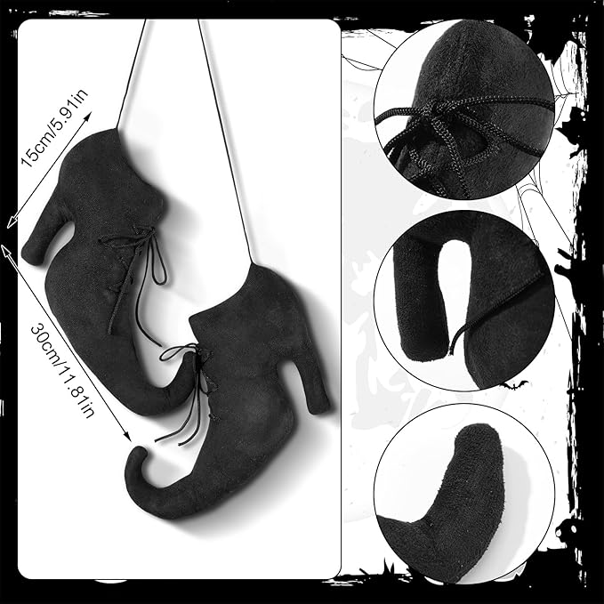 Suhine 12 Inch Large Halloween Witch Shoes Hanging Decoration 3D Primitive Vintage Retro Witch Boot Ornaments for Halloween Wall Door Mantel Indoor Outdoor Farmhouse Decoration