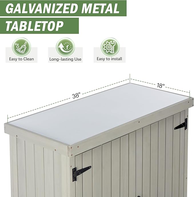 Outdoor Potting Bench with Storage, Small Outdoor Cabinet & Deck Storage Cabinet with Metal Tabletop & Large Garden Storage
