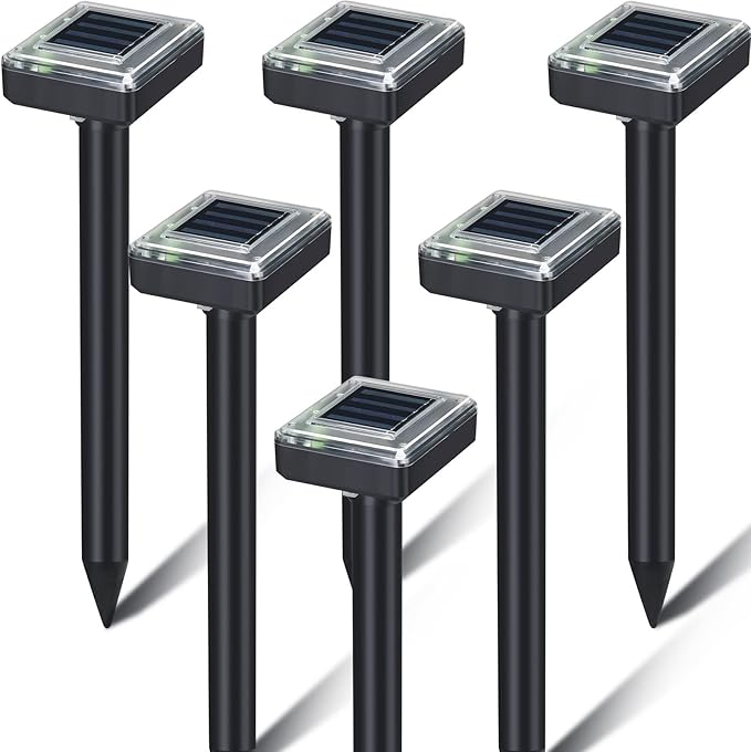 6 Pcs Mole Repellent for Lawns Solar Powered Mole Repeller Ultrasonic Gopher Repellent Waterproof Outdoor Snake Stakes Spikes for Yard Garden Gophers Groundhogs Voles Rodent (Large)