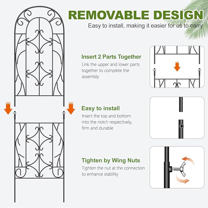 4 Pack 59x16in Metal Garden Trellis for Climbing Plants,Black Large Trellis for Climbing Plants Outdoor, Roses, Vegetables Vines Flowers Support, Large Decorative Outdoor Trellis