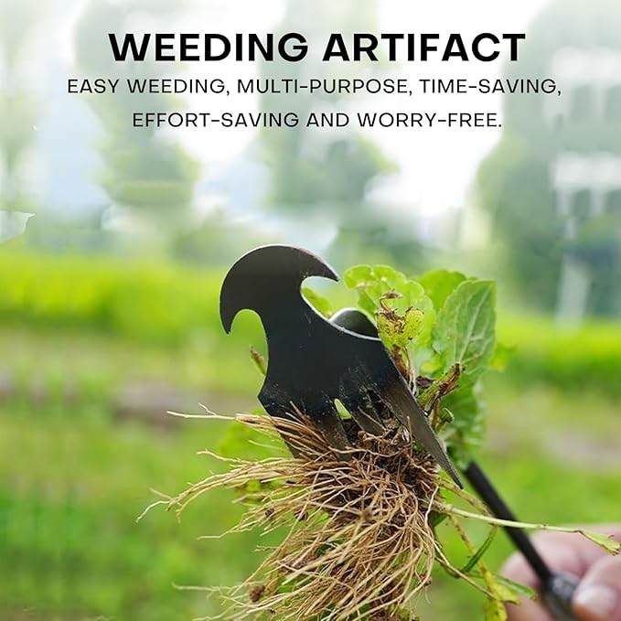 Garden weeding tool 4-tooth manganese steel forged manual weeder Portable root weeding tool Suitable for vegetable gardening backyard farm planting 19.7-inch gardening weeding tool (2-pack)