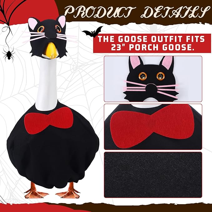 Outus Halloween Goose Outfits Funny Black Cat Outfit for Porch Goose 23inch Lawn Geese Cat Clothes Holiday Costume for Halloween Outdoor Yard Garden Decor