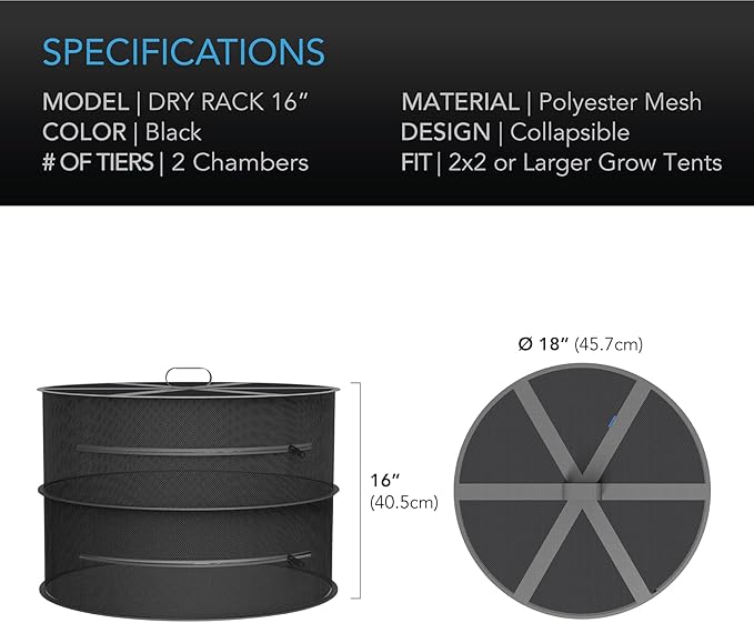 AC Infinity Herb Drying Rack, 2-Layer Hanging Mesh Net for Plants, Seeds, and Buds, 18" Diameter Fit in Grow Tents Closets Hydroponics