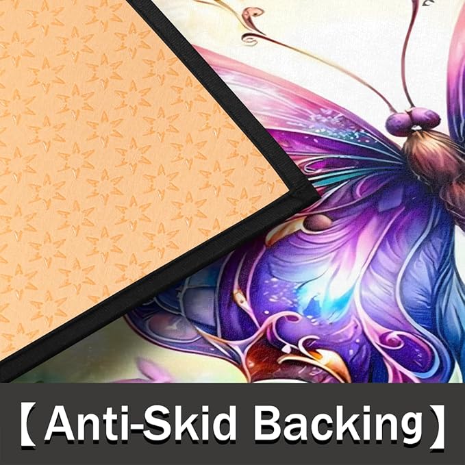 cfpolar Non-Slip Soft Half Round Door Mat, Butterfly Flower Semicircle Mat for Indoor Entrance Garage Bath Living Room Patio 24 x 36 in