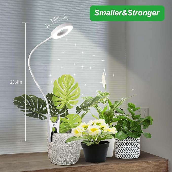 Halo Ring Grow Lights Pot Clip for Small Indoor Plants, 48LEDs Full Spectrum Plant Light with 360 Degree Gooseneck, 10 Dimmable, 3/9/12H Timer, 3000K+6000K, 2.54 Inch Angel Ring 1 Pack (White)