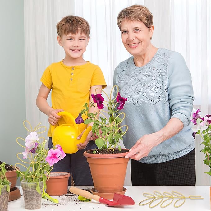 AUGSUN 2 Pcs Gold Trellis Leaf Shape 12 Inch Metal Plant Support with 50 Ties for Climbing Potted Plants Houseplant Garden Indoor Outdoor